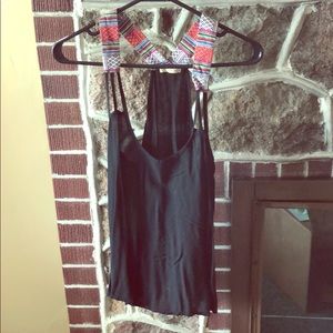 Black tank with colorful straps